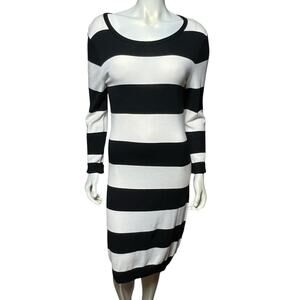 Chelsea & Theodore Bold Black White Striped Midi Dress Size L Sweater